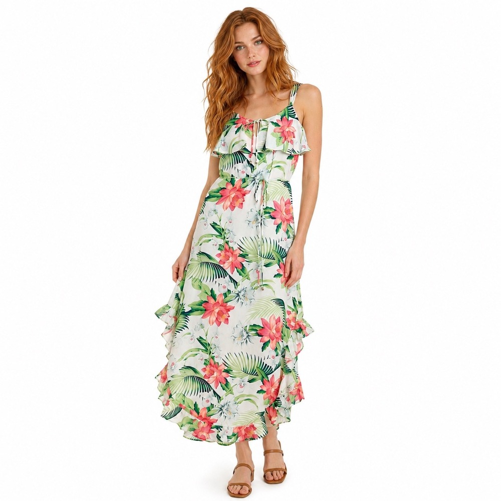 Tommy Bahama‎ Grande Grove Hi Low Maxi Dress Size Small Tropical Floral Resort